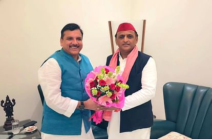 AAP MP Sanjay Singh meets to Samajwadi party chief Akhilesh Yadav.