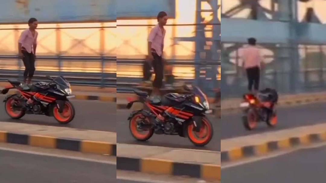 Kanpur: Video of a young man doing stunts on a bike at the barrage goes viral