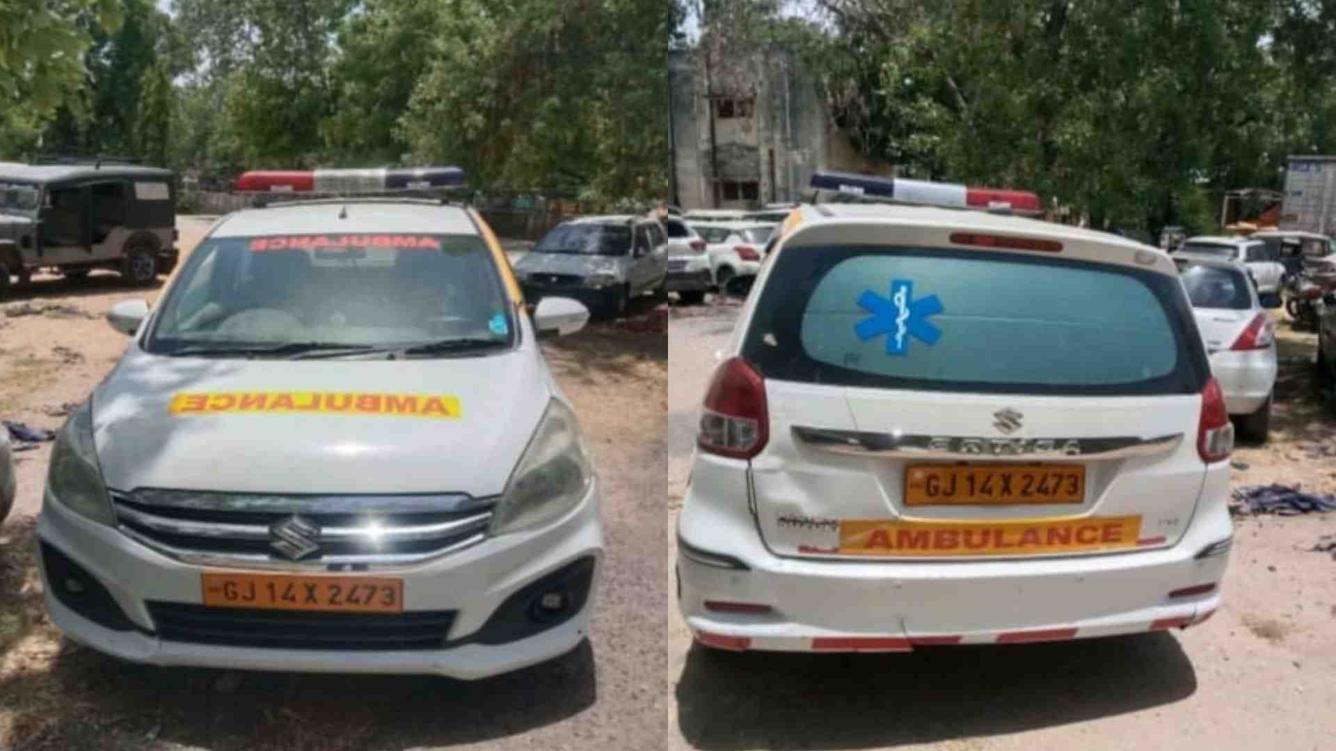 तस्करी में पकड़ी गई एंबुलेंस।