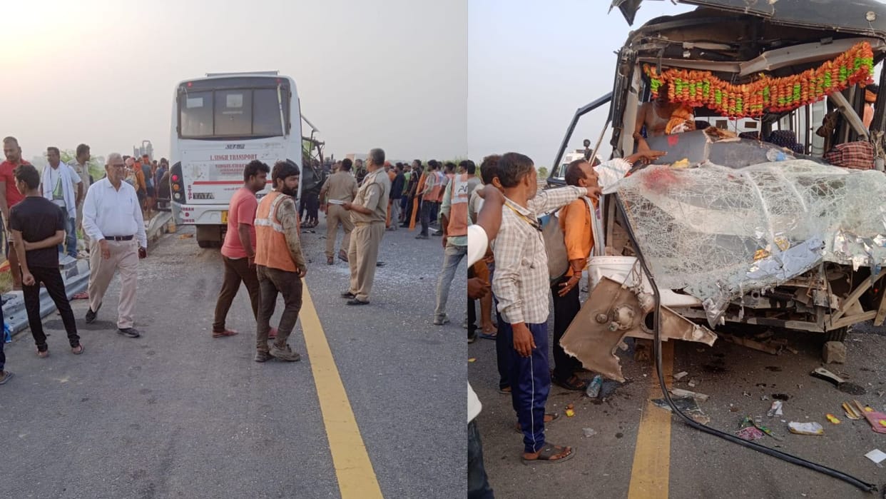 Major accident in ghazipur many people died after collided bus and dumper