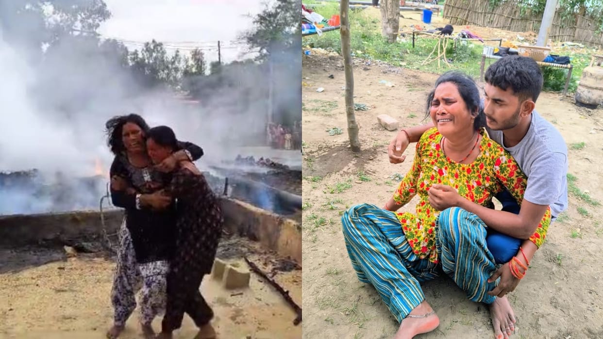 Household items burnt due to fire in the hut caused by spark in Shahjahanpur