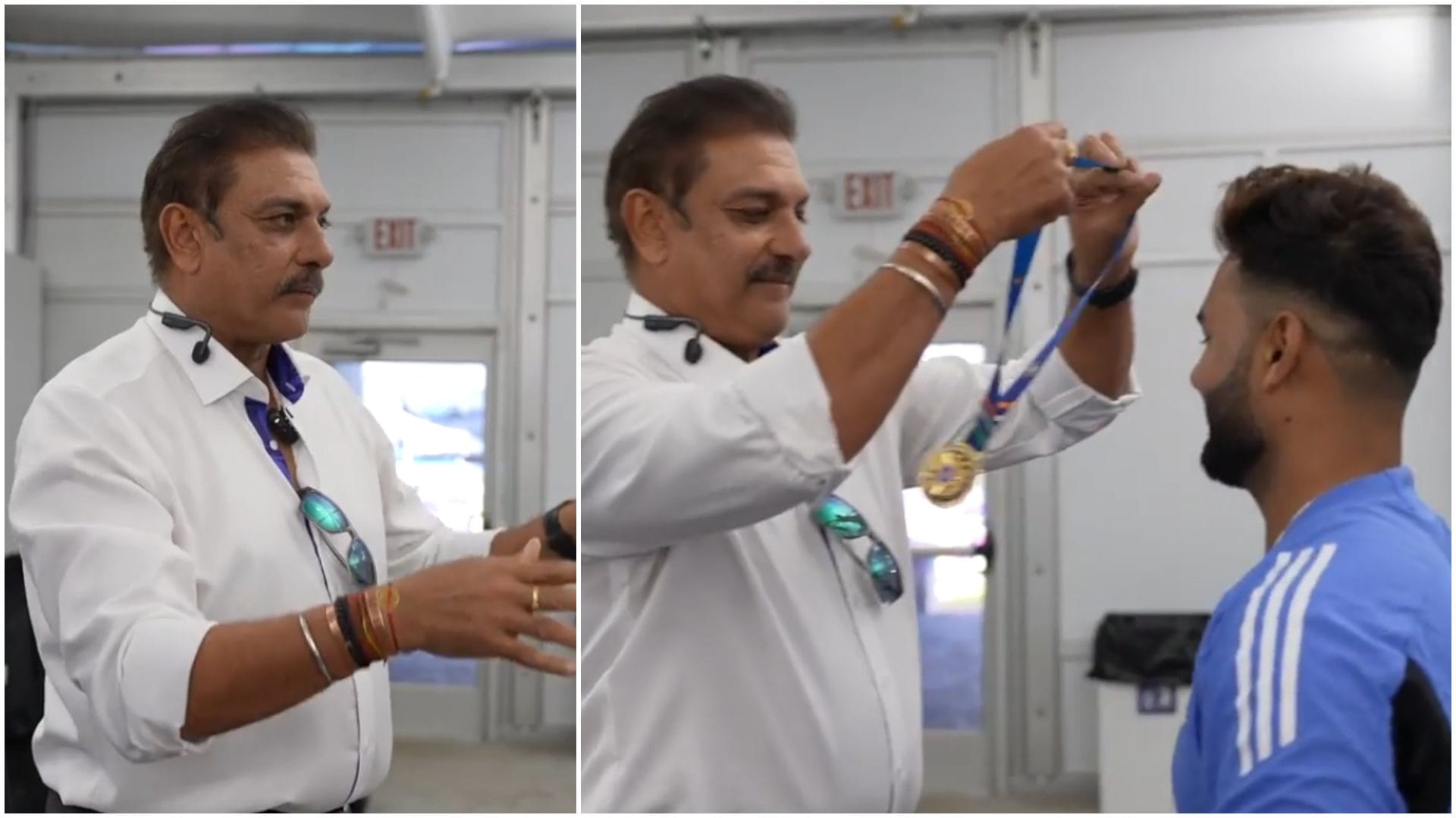 rishabh pant receives best fielder medal from ravi shastri after ind vs pak match t20 world cup 2024