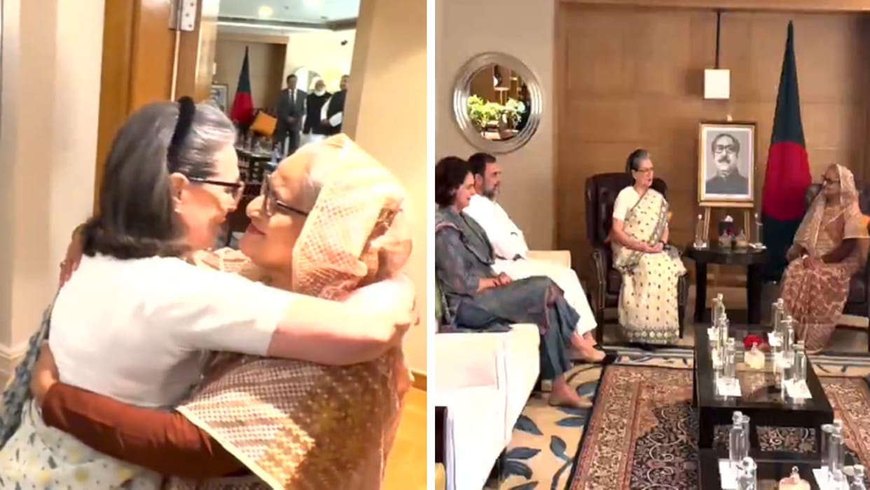 Gandhi family met Bangladeshi PM, Sonia welcomed him warmly with a hug