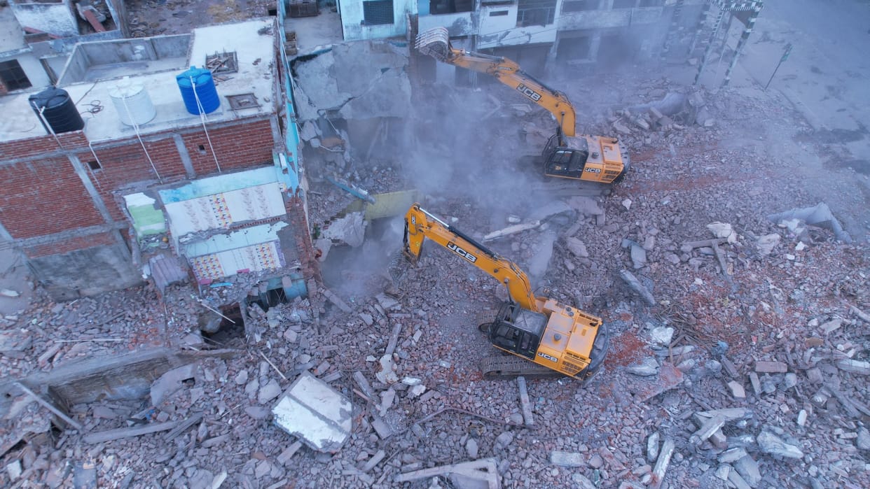 Demolition of illigal construction in Akbarnagar in Lucknow.