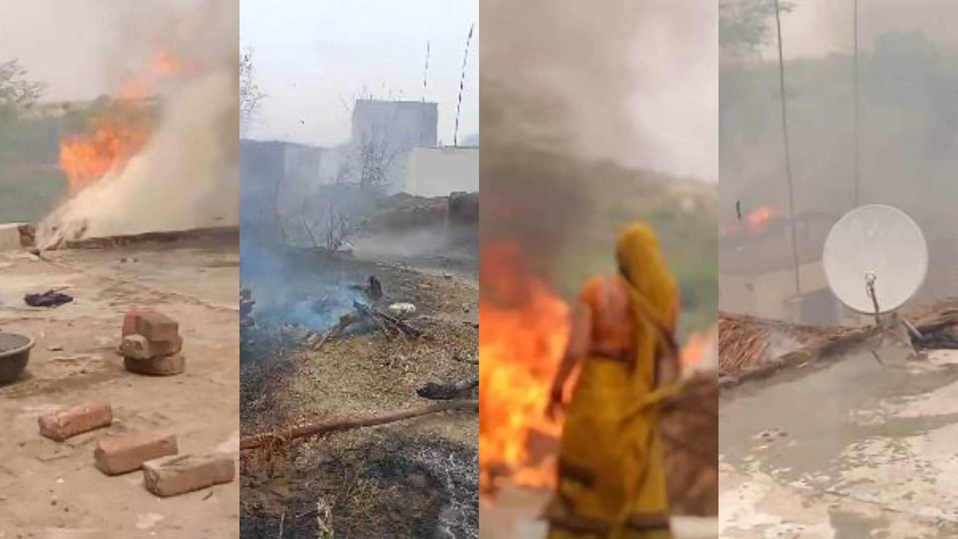 तीन घरों में लगी आग