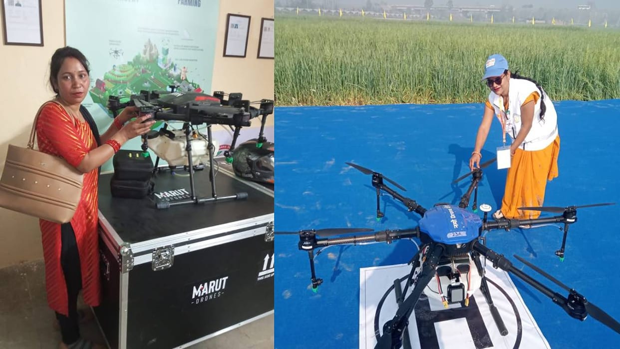 Women farmers using technology in farming in Agra they flying drones