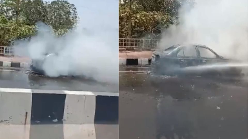 Car caught fire near Dasna underpass in Ghaziabad