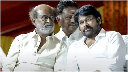 PM Narendra Modi Pawan Kalyan Rajinikanth K Chiranjeevi during CM Nara Chandrababu Naidu swearing in ceremony
