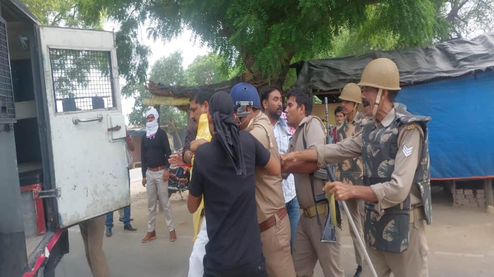Uproar over BSP leader being detained in Hardoi Stone pelting on police see Photos