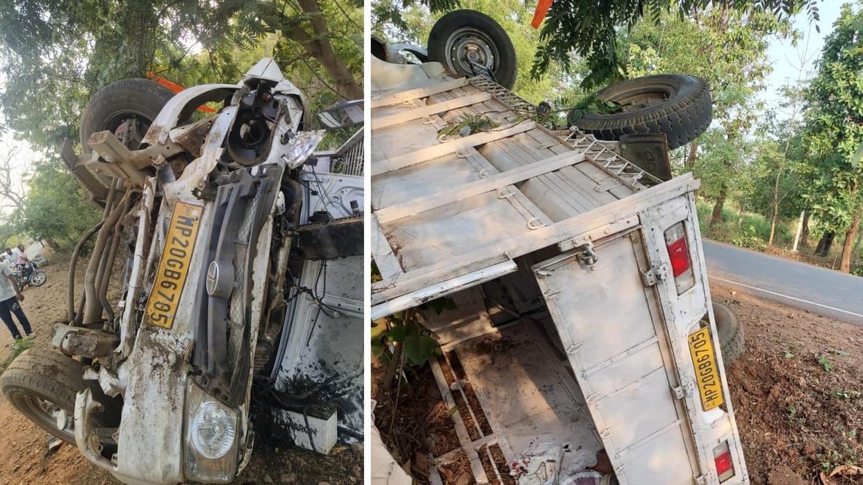 Jabalpur Accident: Pickup vehicle full of passengers collides with a chital crossing the road, three killed