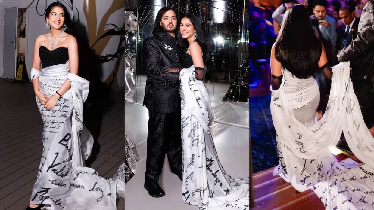 Anant ambani Radhika merchant Pre Wedding photos Radhika merchant wore love letter gown on cruise