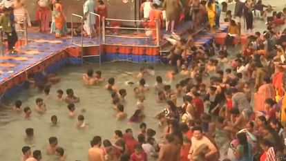 Varanasi, UP: Devotees take a holy dip at the Dashashwamedh Ghat of the Sacred Ganga.