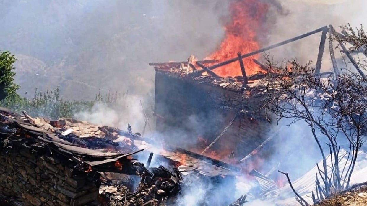 A two-storey slate-roofed house burned in Sundarnagar 11 sheep and goats burnt alive