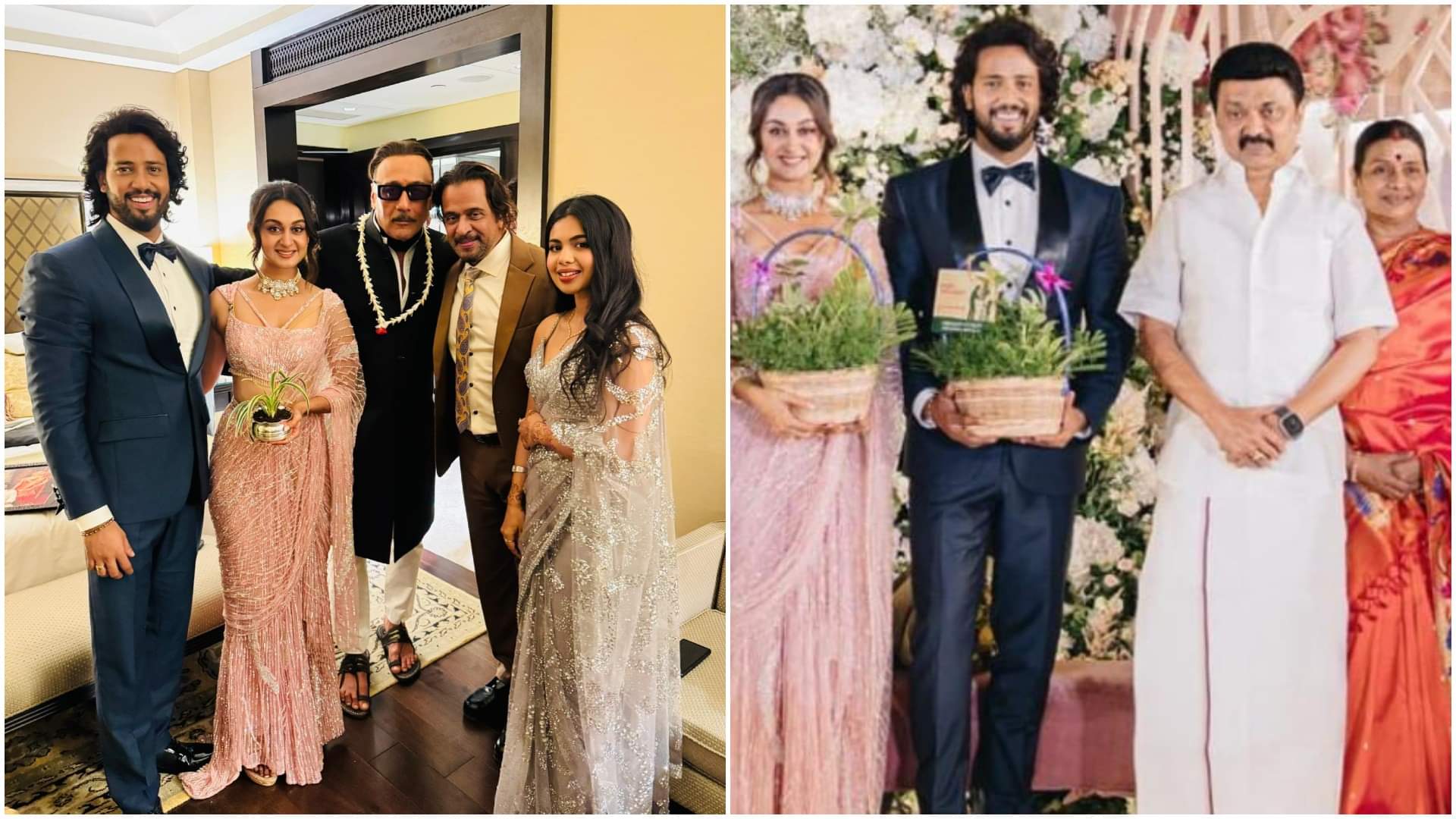 Rajinikanth Jackie Shroff and CM M K Stalin attend Aishwarya Arjun and Umapathy Ramaiah Wedding Reception