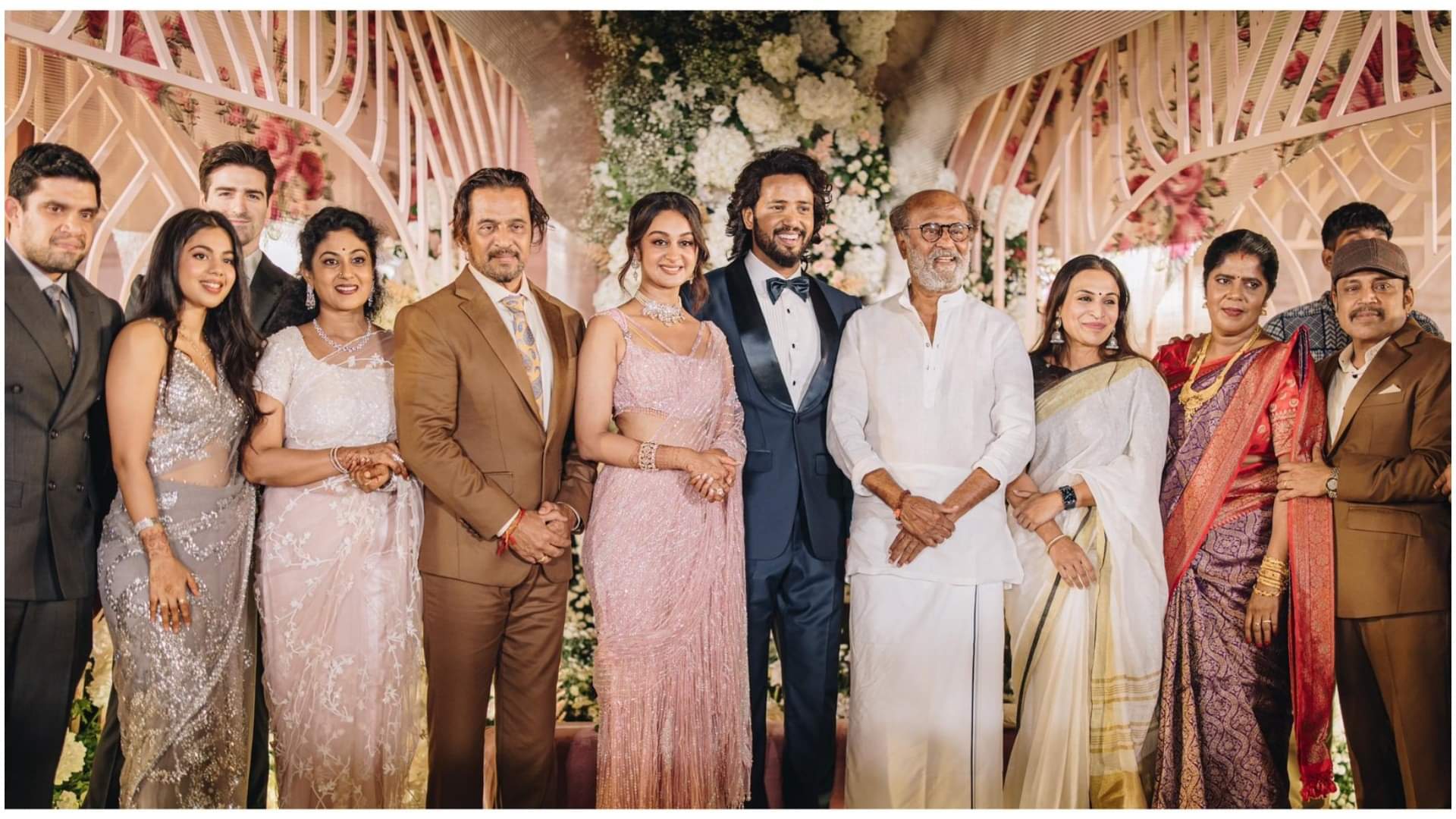 Rajinikanth Jackie Shroff and CM M K Stalin attend Aishwarya Arjun and Umapathy Ramaiah Wedding Reception