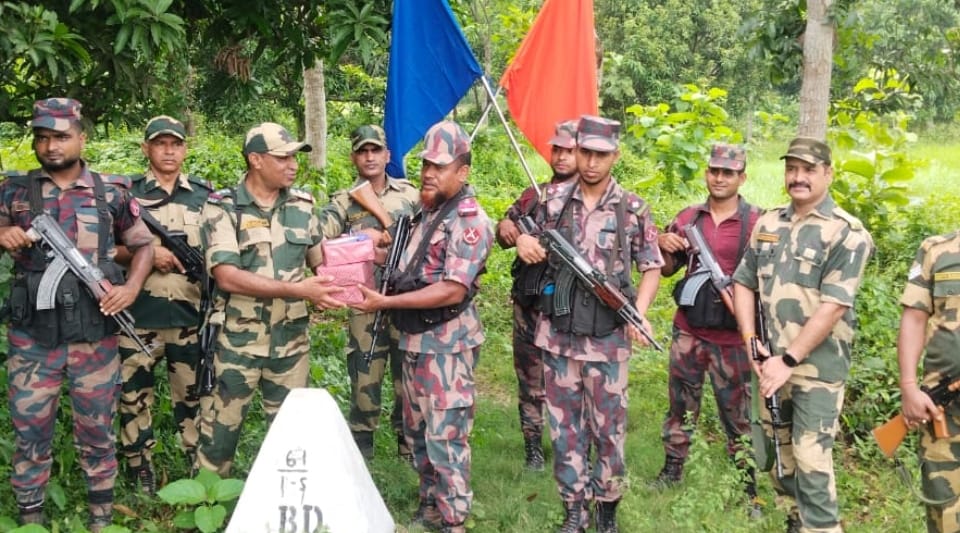India Bangladesh International Border BSF and BGB exchange sweets on Bakrid
