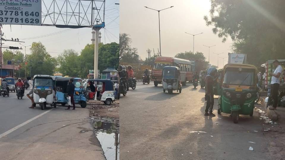 risk of accident due to auto parking on highway in Agra jams occurring due to arbitrariness of contractors