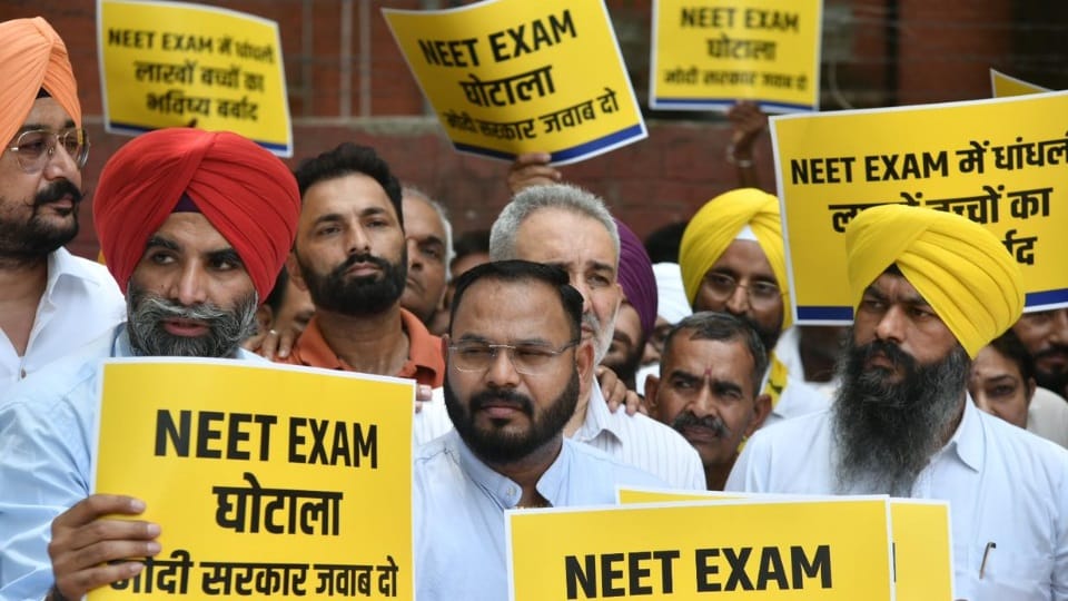 Alleging rigging in NEET, Aam Aadmi Party staged protest in Chandigarh