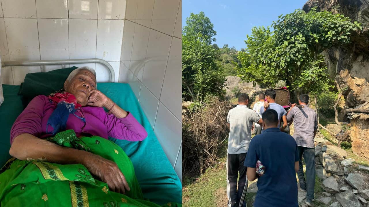 Chamoli Narayanbagad 98-year-old sick woman carried on a stick for 3.5 kms on foot and then taken to hospital
