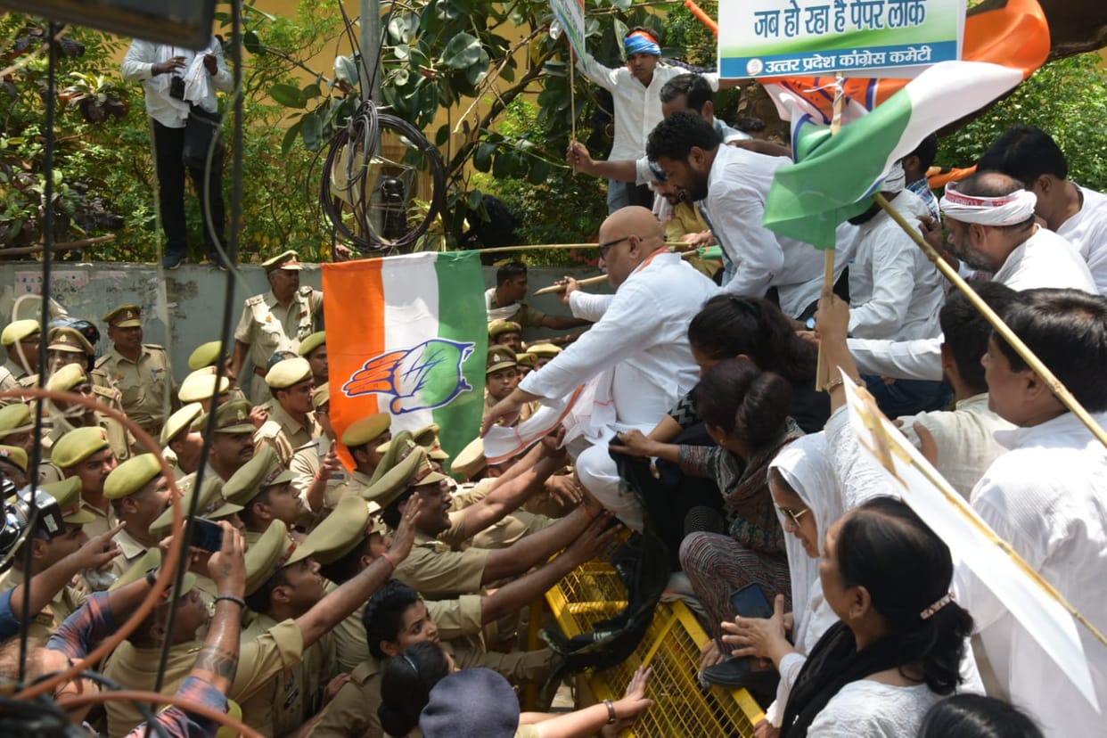 Congress protest over Irreularities in NEET and paper leak in UGC NET.