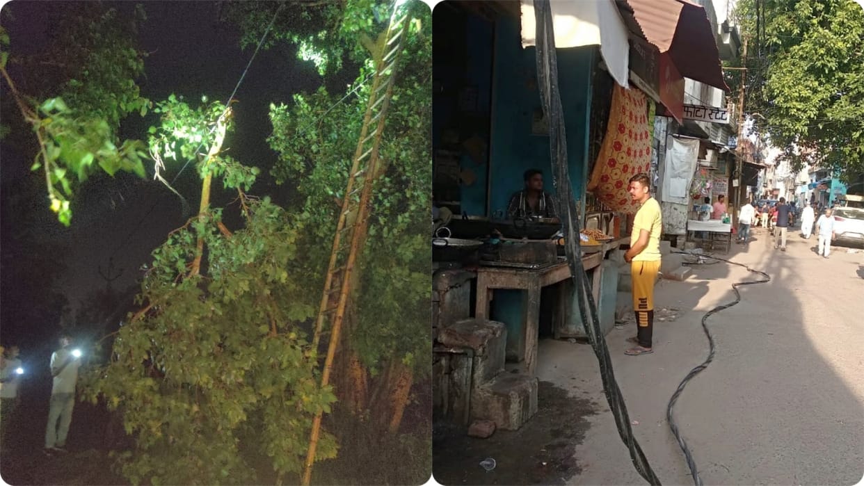 More than 300 electricity poles were broken due to storm rain in Bareilly