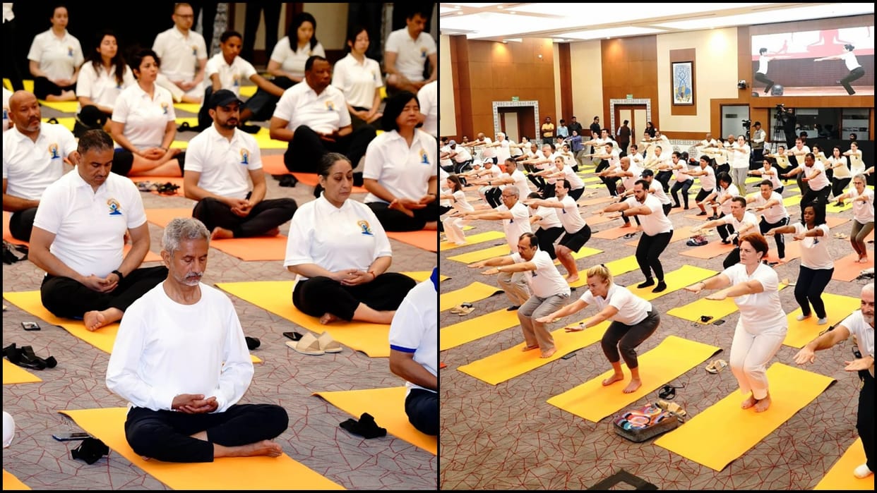 US Embassy, UK High Commission other missions join in yoga day celebrations jaishankar celebrates too