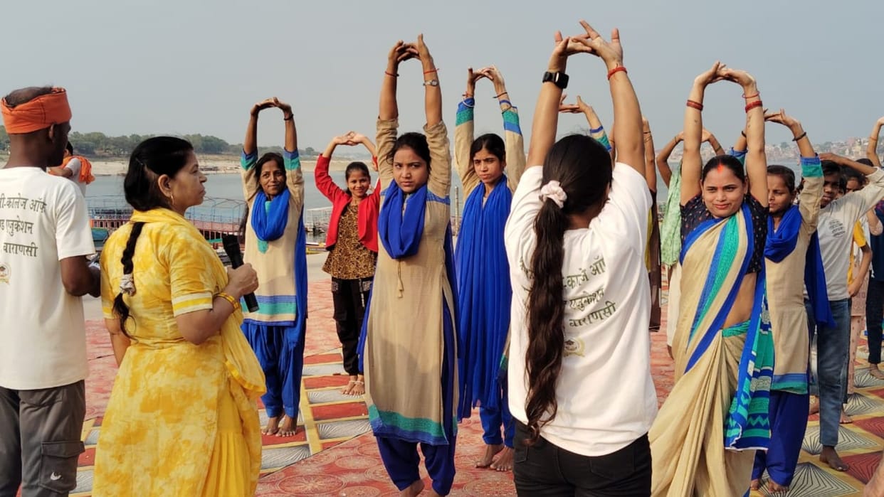 International Yoga Day Poster competition in slums of varanasi benefits pranayama explained