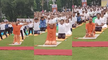 People participate on International Yoga Day.