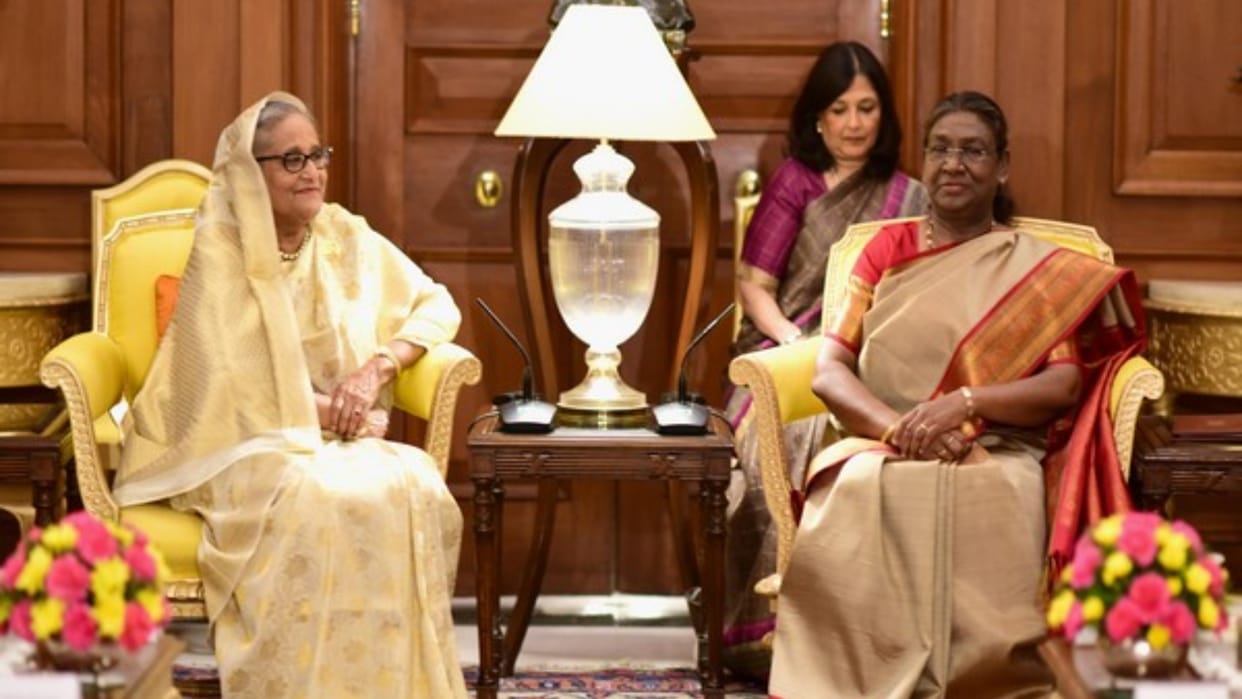 Bangladesh PM Sheikh Hasina calls on President Murmu at Rashtrapati Bhavan in Delhi