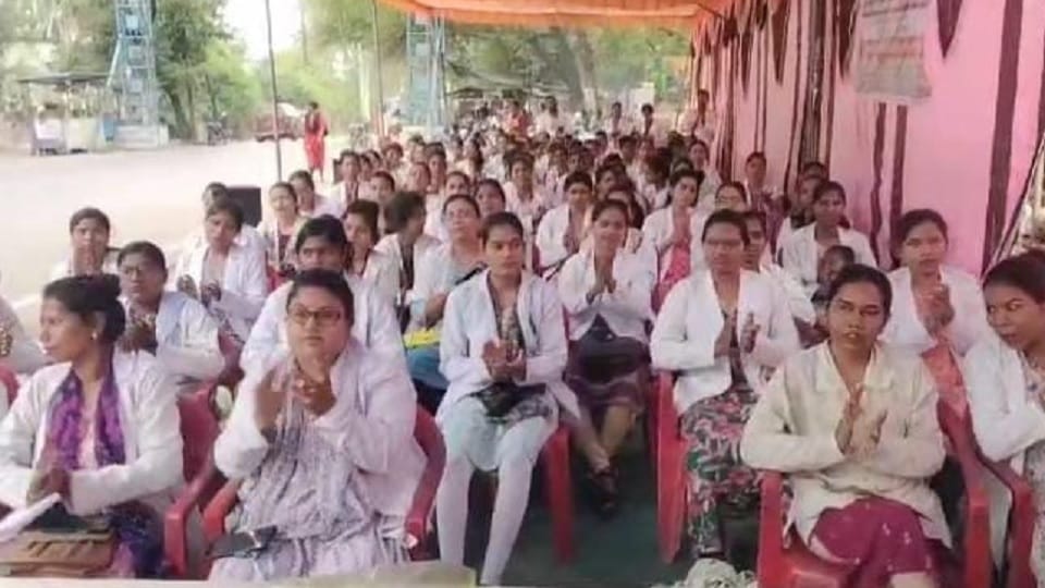 Salary not received since last eight months health workers on strike for demands