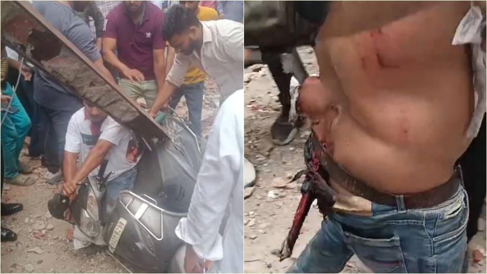 gutter fell from the third floor and crossed the businessman waist in delhi