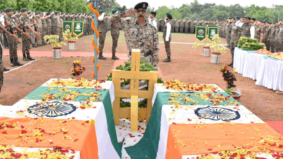 two soldiers bodies brought to Cobra Battalion in Sukma and guard of honour was given