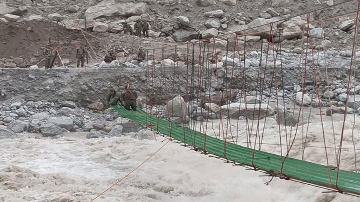 Army builds suspension bridge in 48 hours in rain-hit north Sikkim