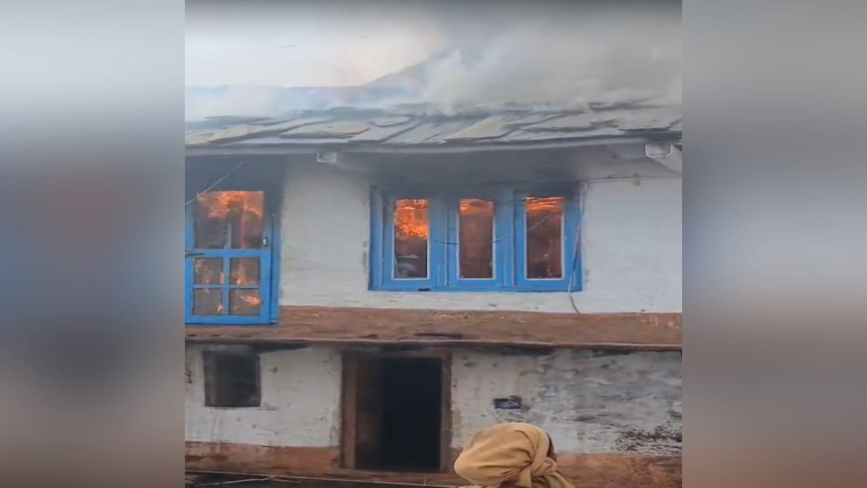 A two storey house burnt down due to LPG cylinder explosion in Jaladi village