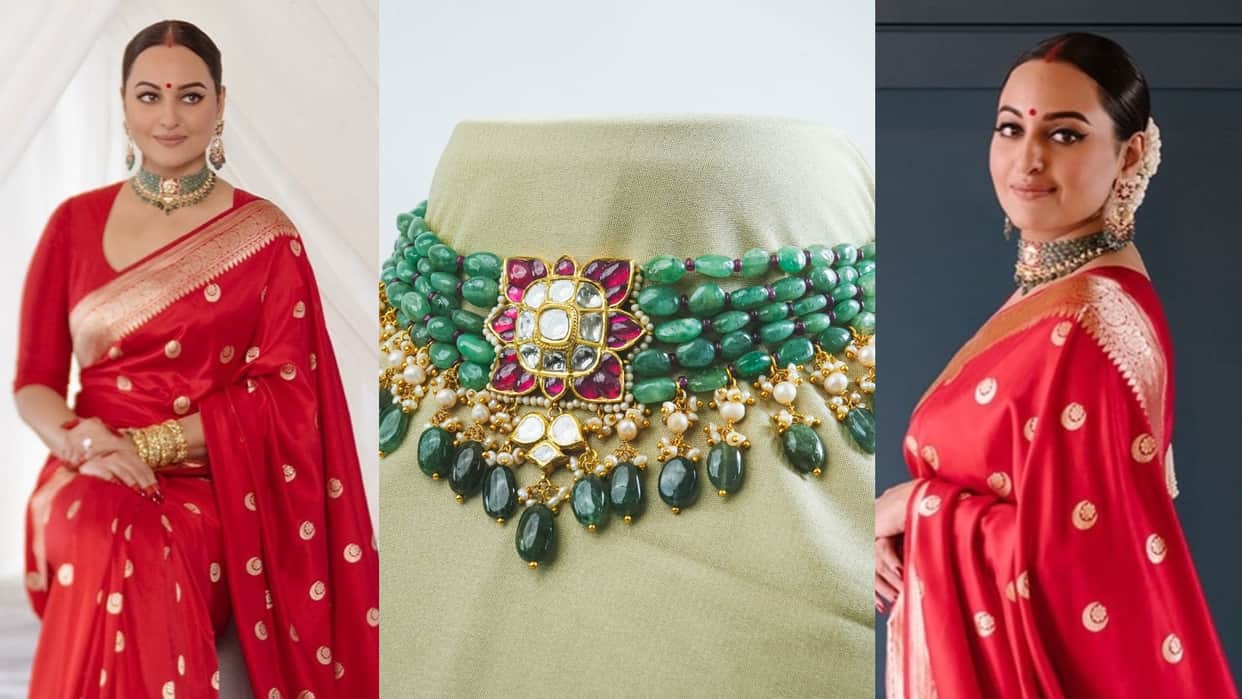 Sonakshi Sinha reception Look sonakshi green chokar designed by karan johar brand