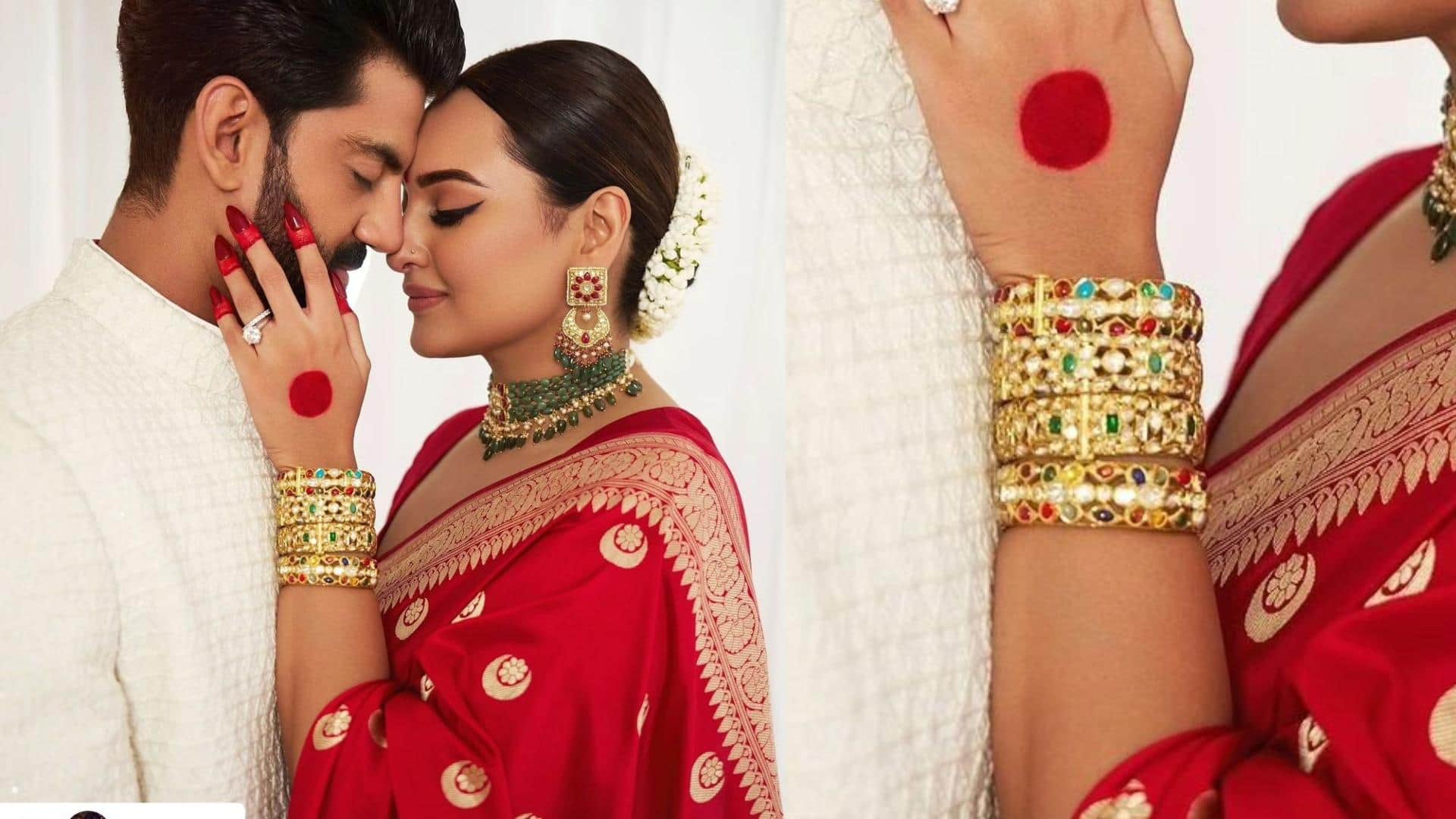 Sonakshi Sinha reception Look sonakshi green chokar designed by karan johar brand