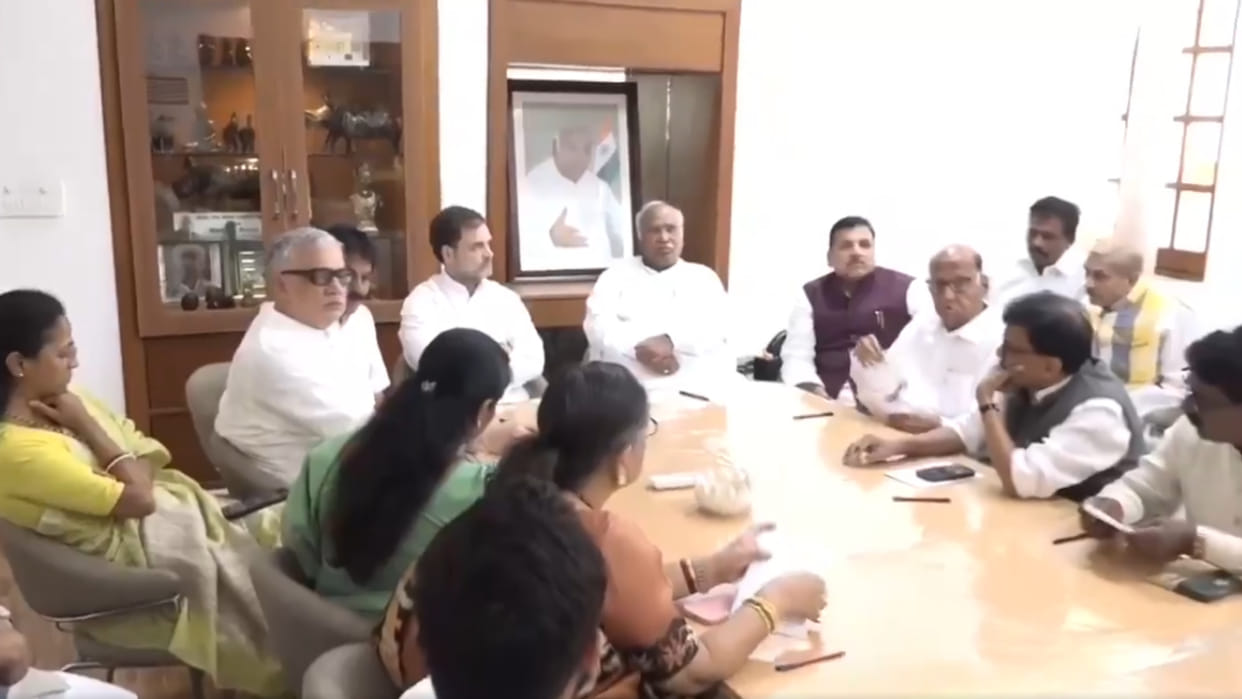 INDIA alliance leaders meet at the residence of Congress President Mallikarjun Kharge in Delhi
