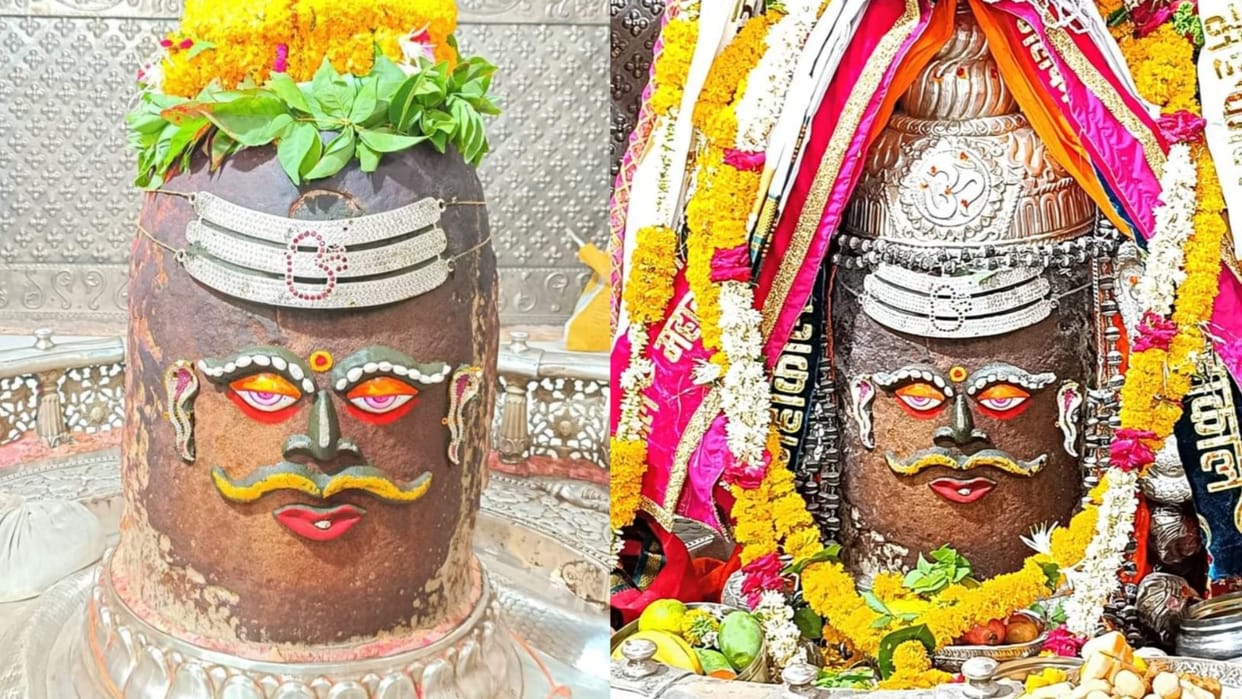 ujjain news : Baba Mahakal decorated with hemp and Rudraksh garland in Bhasma Aarti