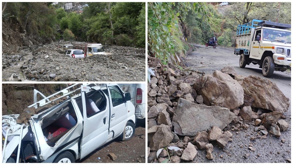 Himachal Monsoon Disaster Nine vehicles buried under debris in Shimla Gamberpul in danger