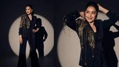 Madhuri Dixit: माधुरी दीक्षित के पास है ब्लैक आउटफिट का शानदार कलेक्शन, आप भी डालें एक नजर Bollywood actress Madhuri Dixit trendy black outfit collection saree to bodycon dress