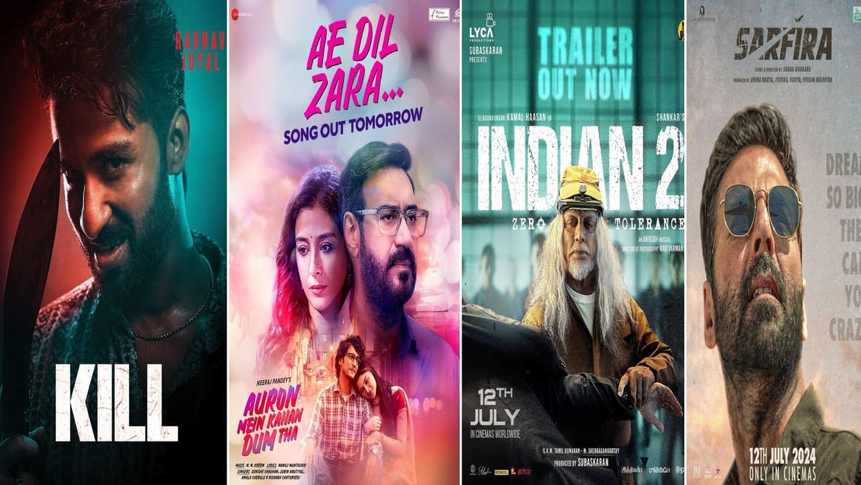 Upcoming Movies released in July Kill auron mein kahan dum tha sarfira indian 2 bad newz