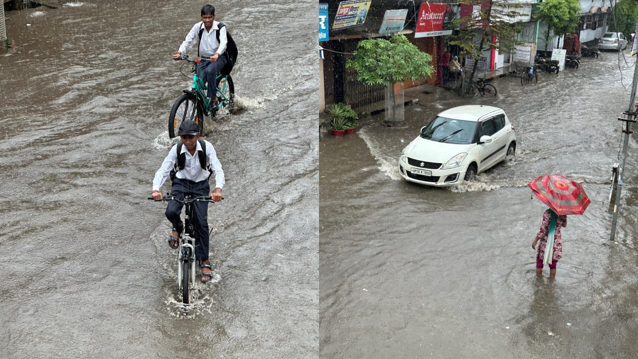 waterlogging on roads due to heavy rain in Pilibhit