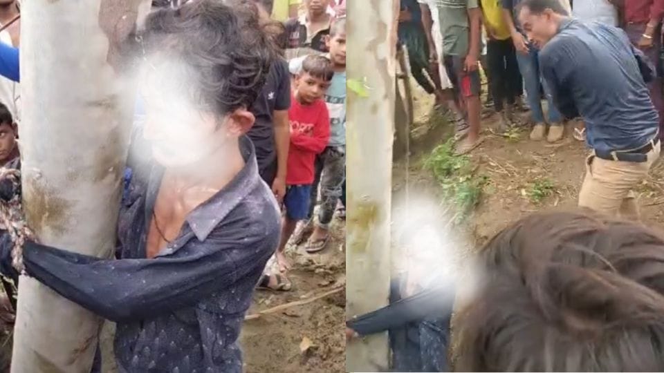 four women and two men of thief gang were tied up and beaten by villagers In Rampur