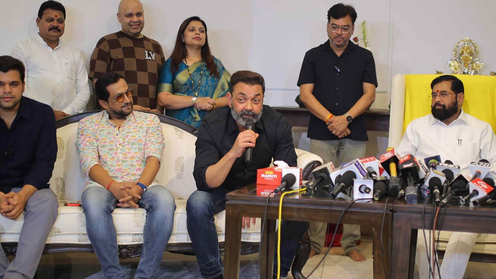 Maharashtra CM Eknath Shinde launch ANAND DIGHE LEGACY WITH DHARMAVEER 2 POSTER LAUNCH bobby deol was guest