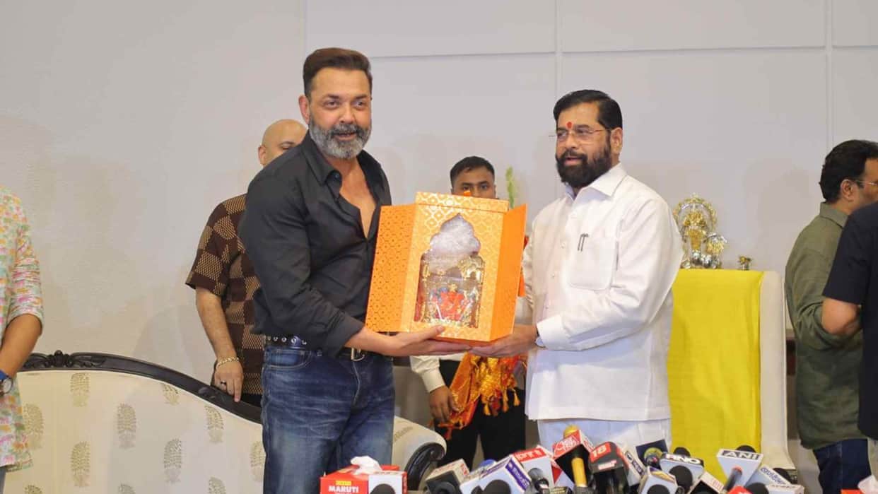 Maharashtra CM Eknath Shinde launch ANAND DIGHE LEGACY WITH DHARMAVEER 2 POSTER LAUNCH bobby deol was guest
