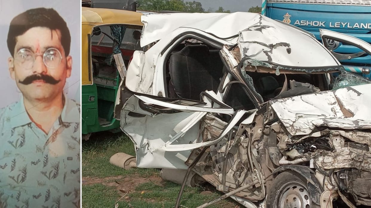 trailer going wrong lane on road ran over car driver in bhadohi killing young man