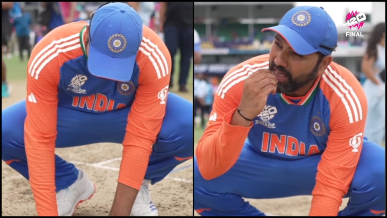 Team india captain rohit sharma eats sand from barbadose pitch video news in hindi