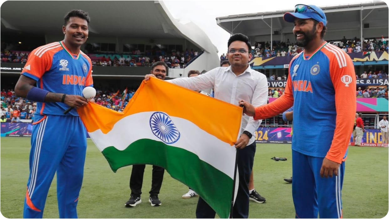 Jay Shah Prediction for T20 World Cup Final 2024 Rohit Sharma India Flag Hoisted at Barbados Stadium