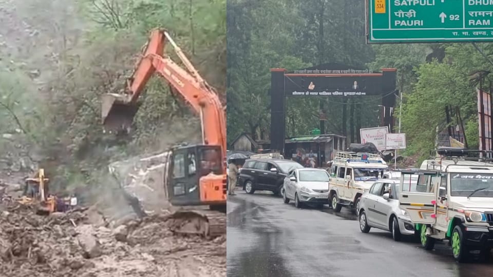 Uttarakhand Rainfall Pauri NH closed due to debris Kotdwar cut off from Garhwal vehicles Stuck