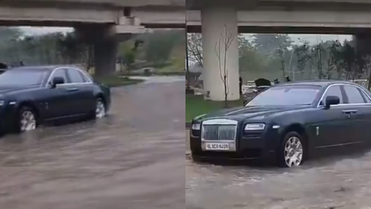 Rolls-Royce Ghost strands amidst flooded roads in Delhi Video viral on social media